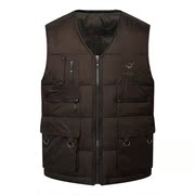 Mùa đông cotton vest xuống trung niên của nam giới dày casual vest đa túi áo khoác nam nam của nam giới