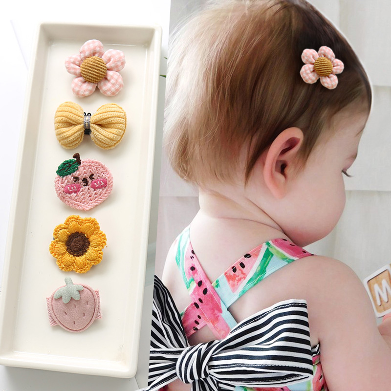 5. Pink Lattice Flower And Sweat Hair Clipbaby Hairpin trumpet Hair clip lovely Little bow Mini baby Hairpin No hair injury Headwear princess Fetal hair