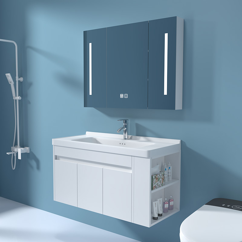 Tủ phòng tắm bằng gỗ chắc chắn kết hợp bên lưu trữ nhà vệ sinh bệ rửa kéo đẩy tủ gương thông minh chậu rửa mặt chậu rửa mặt tủ gương toilet tủ gương nhựa phòng tắm