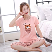 Bộ đồ ngủ nữ mùa hè cotton ngắn tay Hàn Quốc Bộ đồ mỏng dễ thương Quần nhà Dịch vụ mùa hè Học sinh hai mảnh đặt mùa xuân