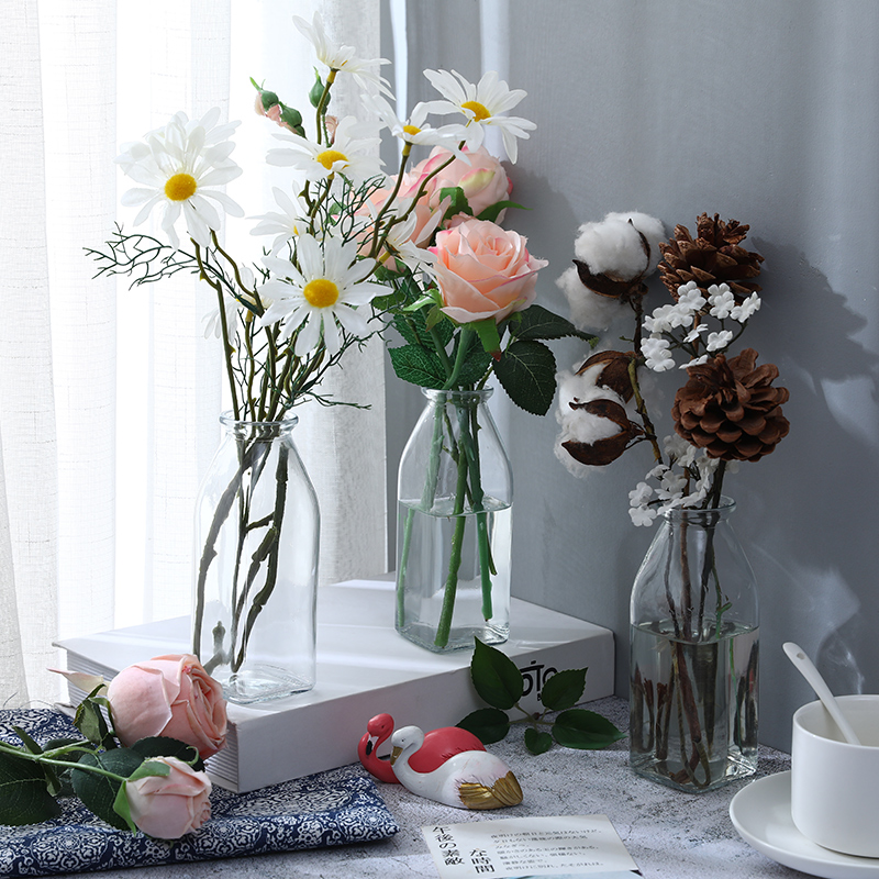 Nordic kính tối giản trong suốt vase hydroponic nhà sống đồ trang trí phòng vase hoa hoa khô chèn chậu hoa nhỏ trang trí