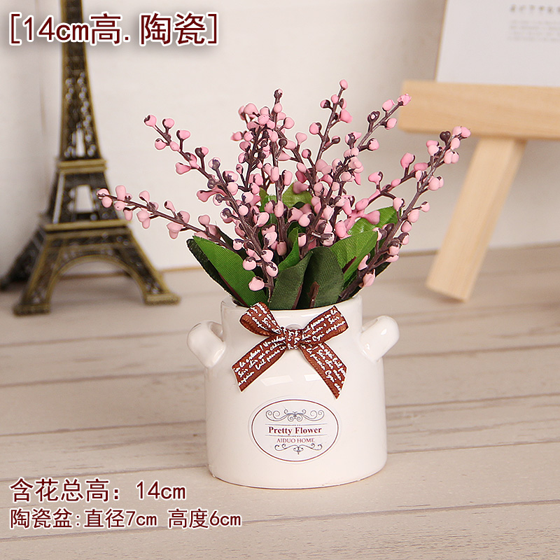 White Bottle & Pink Acacia beanshop office Showcase decorate simulation Potted plants Small ornament Green plants artificial flower Botany a living room simulation flowers and plants