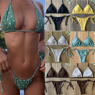 Европа и америка новый три рог бикини купальный костюм Женский шнурок бандаж сексуальный трехточечный ларец bikini песчаный пляж фотографировать