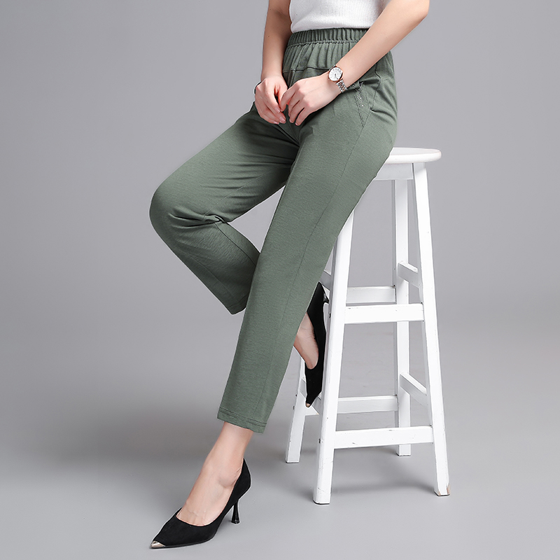 Green [Summer Style]Middle aged and elderly Women's trousers Autumn and winter Elastic waist High waist Plush thickening easy Wear out keep warm trousers old age mom trousers