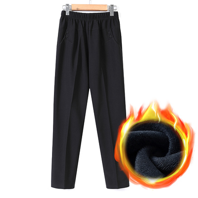 Black [Winter Super Soft Velvet]Middle aged and elderly Women's trousers Autumn and winter Elastic waist High waist Plush thickening easy Wear out keep warm trousers old age mom trousers