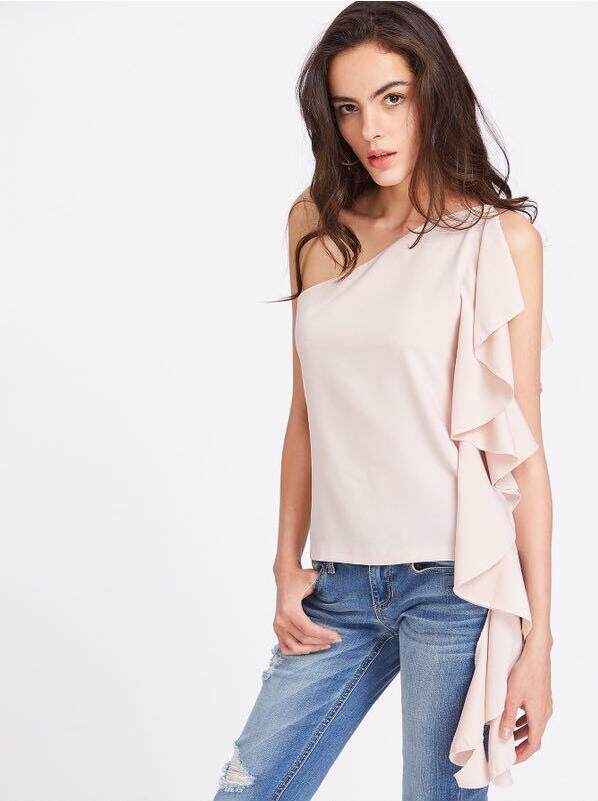 6232#欧美2017新款斜肩一字领修身百搭上衣