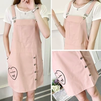 Mùa hè mới trường gió ngọt ngào dây đeo váy hoang dã đơn giản loose dress học sinh trung học thêu váy 2018 đầm body nhún eo