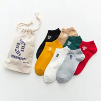 Tuần vớ bảy ngày vớ mùa xuân và mùa hè mới chải kỹ cotton vớ bít tất giản dị màu rắn vớ thêu vài mô hình phụ nữ vớ tất nữ đẹp