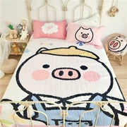 Ins phim hoạt hình dễ thương lợn đa năng chăn bông trải giường ba mảnh đặt thân thiện với da bông rộng bên lưới màu đỏ hai yếu tố nệm - Trải giường
