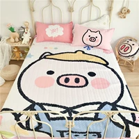 Ins phim hoạt hình dễ thương lợn đa năng chăn bông trải giường ba mảnh đặt thân thiện với da bông rộng bên lưới màu đỏ hai yếu tố nệm - Trải giường khăn trải giường