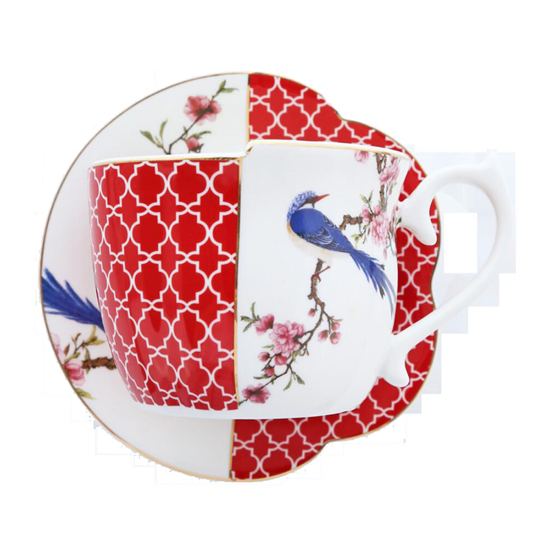 Happy [Red]Blue and white Export britain afternoon tea Cup set coffee cup teacup chinese and western Irregular Ceramic cup