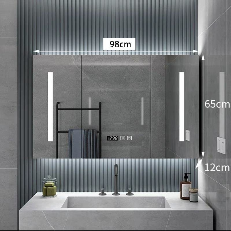 Phòng tắm tủ gương thông minh treo tường riêng biệt có đèn làm mờ Phòng tắm bằng gỗ nguyên khối có khung gương lưu trữ có ngăn đựng tủ gương nhà tắm tủ gương nhà tắm 