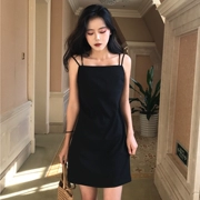 Hồng Kông hương vị Hàn Quốc phiên bản của chic từ cổ áo sexy nữ tính đôi dây đeo quây màu rắn túi hip váy váy nữ triều