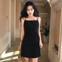 Hồng Kông hương vị Hàn Quốc phiên bản của chic từ cổ áo sexy nữ tính đôi dây đeo quây màu rắn túi hip váy váy nữ triều váy xoắn bụng