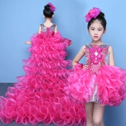 Cô gái ăn mặc mô hình sàn catwalk chương trình công chúa váy máy chủ fluffy váy hoa cô gái váy cưới trẻ em quần áo hiệu suất