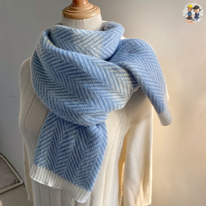 Herringbone blue and white