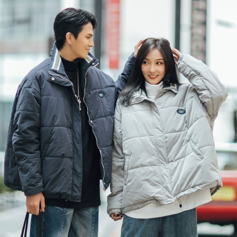 prankkiss Li Yunuo thủy triều thương hiệu mùa đông Hàn Quốc đơn giản màu rắn bánh mì quần áo ins lỏng đôi quần áo cotton nam - Bông