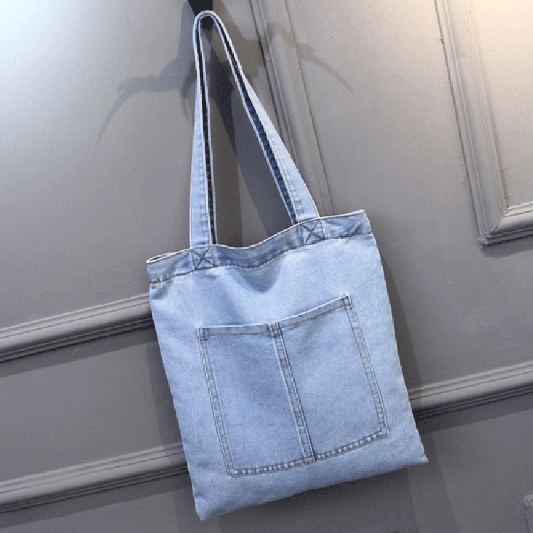 Denim Style 01 Light Bluetrend the republic of korea Simple leisure cowboy Canvas bag like a breath of fresh air portable Cloth bag Solid color Versatile literature The single shoulder bag