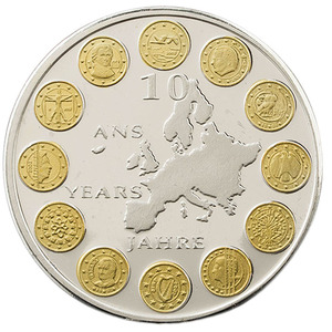 Eurozone coin ngoại tệ EU kỷ niệm coin 12-đồng xu đất nước thứ mười kỷ niệm bạc coin vàng và bạc chìm hai màu đồng xu