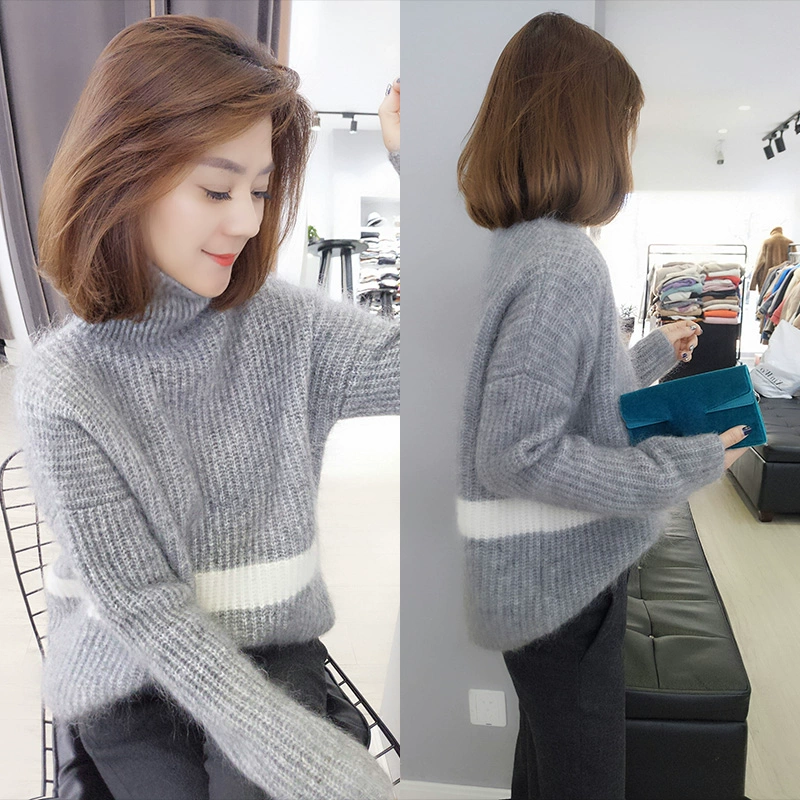 Quần áo nữ mùa thu châu Âu 2019 mới cao cổ lỏng lẻo áo len Hàn Quốc chạm đáy áo len - Áo len