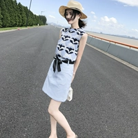 2018 mùa hè mới của Hàn Quốc phụ nữ in đầm voan không tay váy khí phù hợp với váy hai bộ thủy triều 	váy hack eo