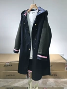 Màu sắc mới ~ Nhật Bản thiết kế thích hợp ~ màu hồng dệt lót đánh màu Một từ hồ sơ lớn trùm đầu dài trench coat