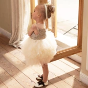Baby Western Váy Baby Dress Champagne Wedding Dress Summer Lace Vest Princess Dress Child Child - Váy trẻ em