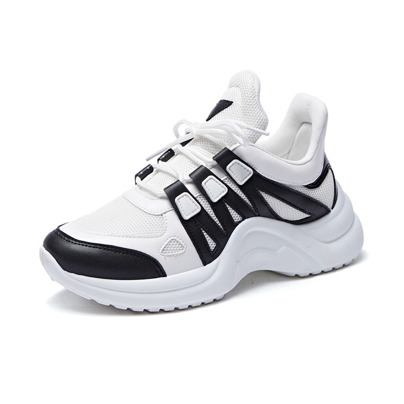 Blackspring and autumn 2020 gym shoes female ventilation Mesh surface student Single shoes white Thick bottom leisure time run Daddy shoes Big size 41