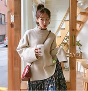Hàn Quốc mua mùa thu đông 2018 Phụ nữ Hàn Quốc lười biếng lười gió rộng cỡ lớn áo len dài hoang dã - Vòng cổ áo len