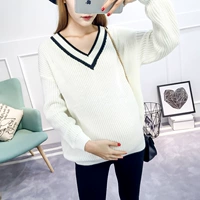 Демисезонный свитер для беременных, осеннее короткое термобелье, комплект, шарф, лонгслив, в корейском стиле, V-образный вырез