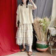 Mei Cun Nhật Bản Sen nữ gió bông cổ áo búp bê ngắn tay áo sơ mi rộng rãi mùa hè nữ mới phong cách - Áo sơ mi