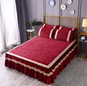 Pha lê nhung mền độn đệm chân giường trải giường màu đơn giản phương pháp nhung ấm 1.5 1.8m có thể kết hợp bốn bộ - Váy Petti