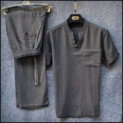 Trung quốc phong cách mùa hè phần mỏng phù hợp với vải lanh Tang phù hợp với nam ngắn tay t-shirt cotton và linen shirt kích thước lớn lỏng trung niên Hanfu