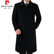 Pierre Cardin mùa thu và mùa đông trung niên áo khoác len nam dày cộng với áo len cashmere ấm áp trên áo khoác dài đến đầu gối