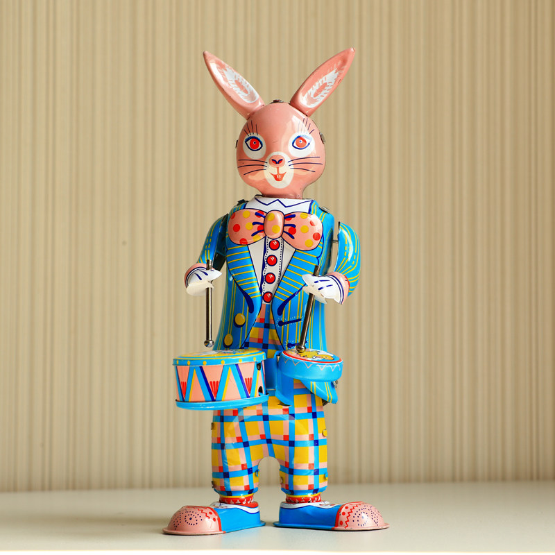 敲鼓的兔子 铁皮玩具 怀旧经典 发条上链 收藏精品 出口外贸 复古