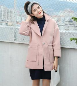 Phù hợp với cổ áo len áo khoác nữ phần dài một nút nhỏ tươi mùa thu và mùa đông chín- điểm tay áo eo túi áo len