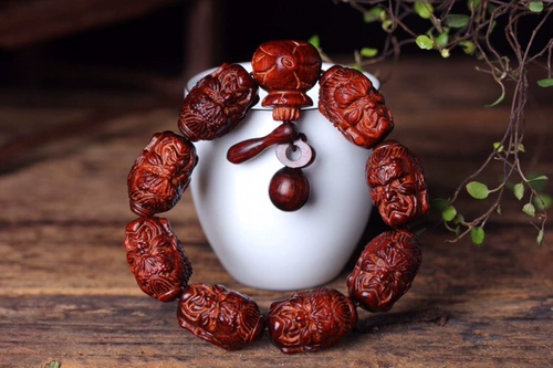 Деревянный браслет из розового дерева, двусторонние резные четки из круглых бусин, аксессуар