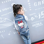 Quần áo trẻ em 2018 cho bé gái denim vest mới bé gái denim vest hoạt hình bé gái mặc 2-8 tuổi