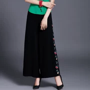 Quần cotton và vải lanh mùa hè Phong cách Trung Quốc Phụ nữ cotton và vải lanh thêu quần âu quần nữ rộng rãi quần rộng chân rộng - Cộng với kích thước quần áo
