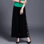Quần cotton và vải lanh mùa hè Phong cách Trung Quốc Phụ nữ cotton và vải lanh thêu quần âu quần nữ rộng rãi quần rộng chân rộng - Cộng với kích thước quần áo áo khoác nữ form rộng