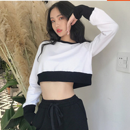 Hàn Quốc phiên bản của mùa thu lỏng mỏng cổ tròn áo sơ mi của phụ nữ hoang dã tiếp xúc với rốn áo len ngắn (lớn màu trắng Luo Wen dài tay áo áo kiểu nữ đẹp tuổi 35