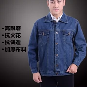 Của nam giới denim jacket tops cotton dày hàn quần áo làm việc quần áo bảo hộ ve áo mặc áo coat