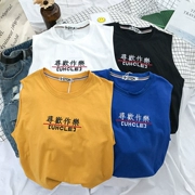 Harajuku Cổng gió văn bản thêu thể thao mồ hôi vest nam sinh viên không tay T-Shirt Hàn Quốc phiên bản của hoang dã loose shirt vest