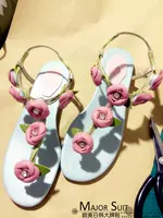 Розовые сандалии для принцессы, обувь, европейский стиль, в цветочек, из натуральной кожи