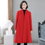Phoenix 2019 xuân mới áo len đỏ cho nữ dài qua đầu gối áo len lỏng - Áo khoác dài