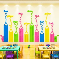 Карандаш для детского сада, украшение, трехмерные наклейки на стену для детской комнаты, макет, в 3d формате, зеркальный эффект