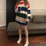 Thu đông 2018 mới Hàn Quốc in sọc sọc dài cổ tròn đan áo len dài tay áo thun nữ áo kiểu nữ đẹp tuổi 35