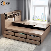 đơn vị nhỏ cấp chỗ gắn giường tủ hộp lưu trữ ngăn kéo giường cao đơn giản hiện đại giường tấm tatami tủ mới - Giường