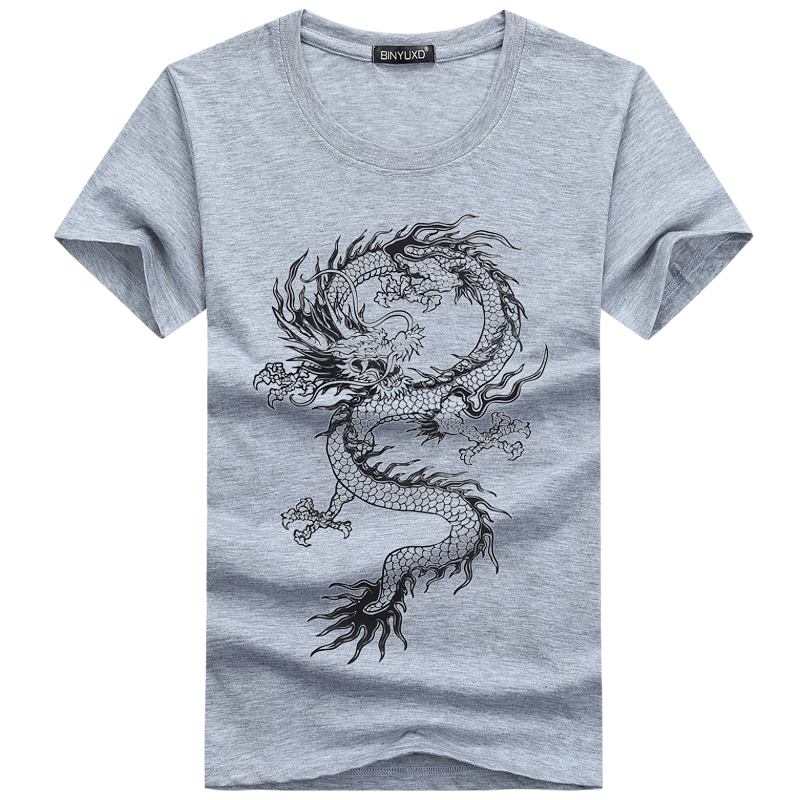 Greynew pattern personality Chinese style Dragon printing Crew neck man Short sleeve T-shirt easy Big size cotton summer Fat guy men's wear Tide t