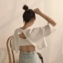 Máy tim Học sinh hàng đầu Hàn Quốc thắt lưng mùa hè eo phụ nữ gợi cảm rò rỉ rốn làm đẹp lưng áo thun ngắn tay - Áo phông áo phông trơn